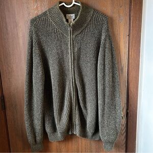 Vintage LL Bean Mens Knit Cardigan Large Olive Green Full Zip 0YR26 100% Cotton
